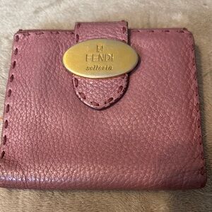 RARE Fendi Selleria Pink Rose Leather Wallet with Gold Accent